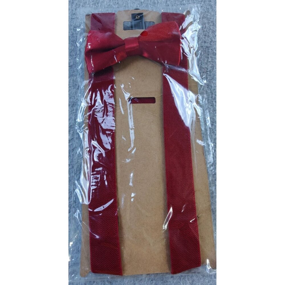 New Maroon Suspenders and Bow Tie Set